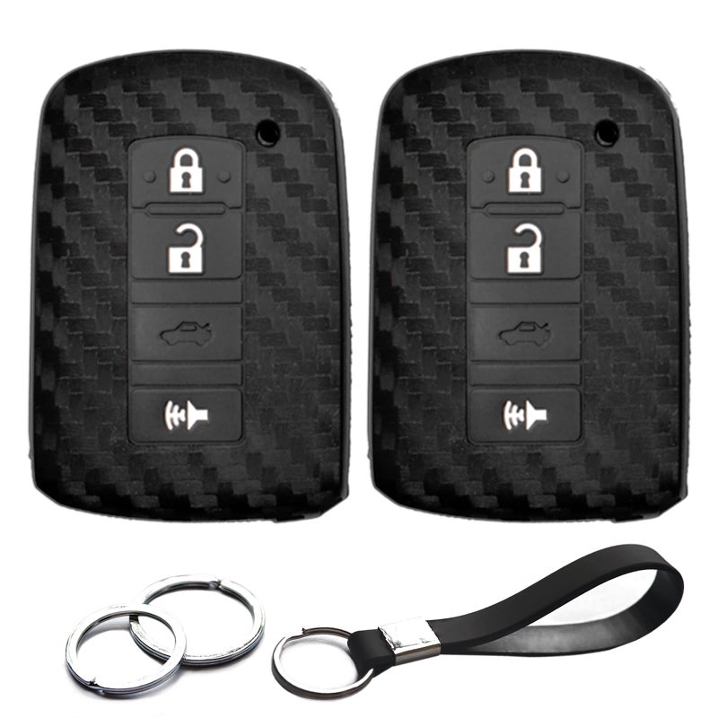 INFIPAR 2pcs Compatible with Toyota RAV4 4Runner Tacoma C-HR Sequoia Tundra Prius C V Land Cruiser Highlander Camry Avalon Corolla Prius Prime Carbon Fiber Looks Key Fob Cover Case Key Chain Holder - Image 1